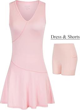 Amazon.com: Womens Exercise Workout Dress with Shorts Sleeveless Dri Fit Athletic Tank Dresses fo... | Amazon (US)