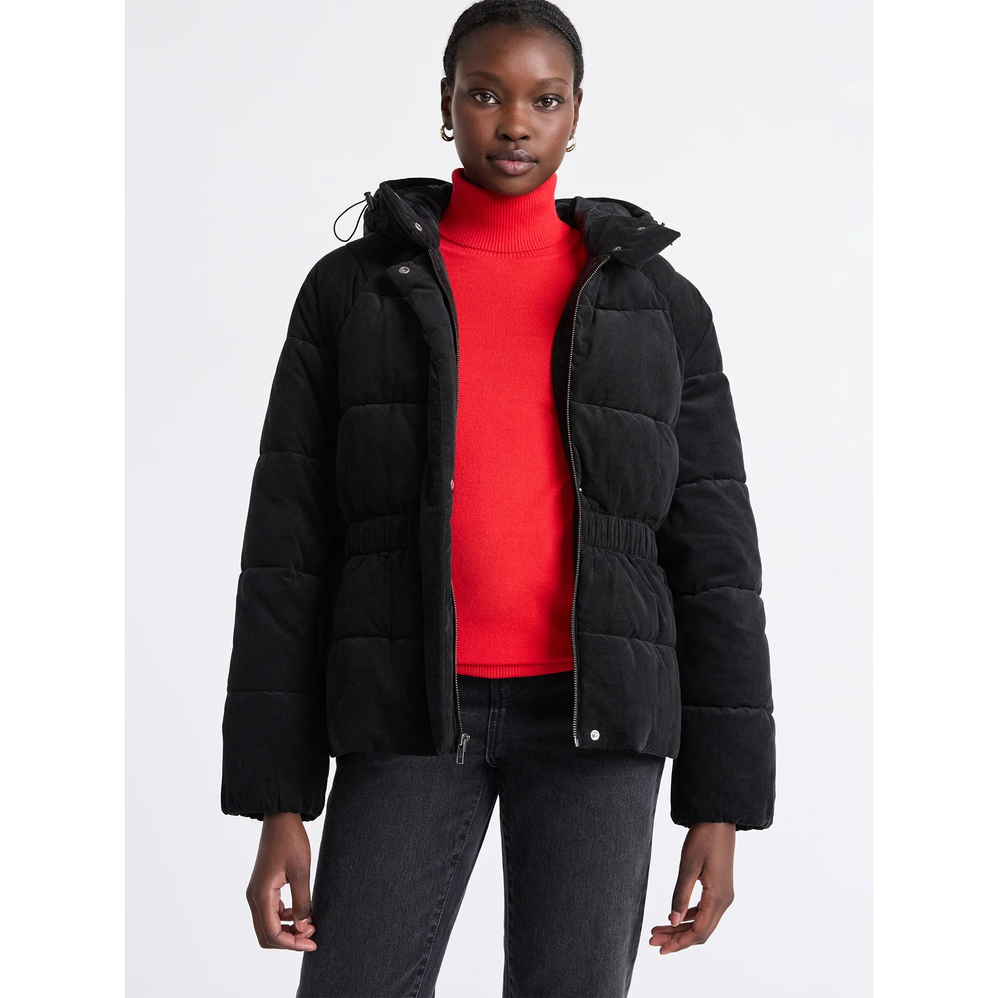 Free Assembly Women's Side Tie Puffer Jacket with Hood, Sizes XS-XXL | Walmart (US)