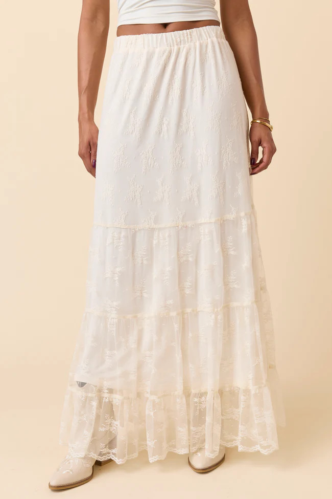 Clementine Ivory Lace Maxi Skirt | Pink Lily