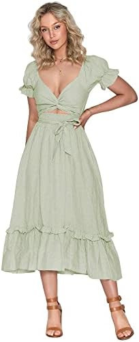 ZAFUL 2023 Boho Maxi Dress for Women A Line Tie Waist Summer Dress Deep V Neck Smocked Wrap Dress | Amazon (US)