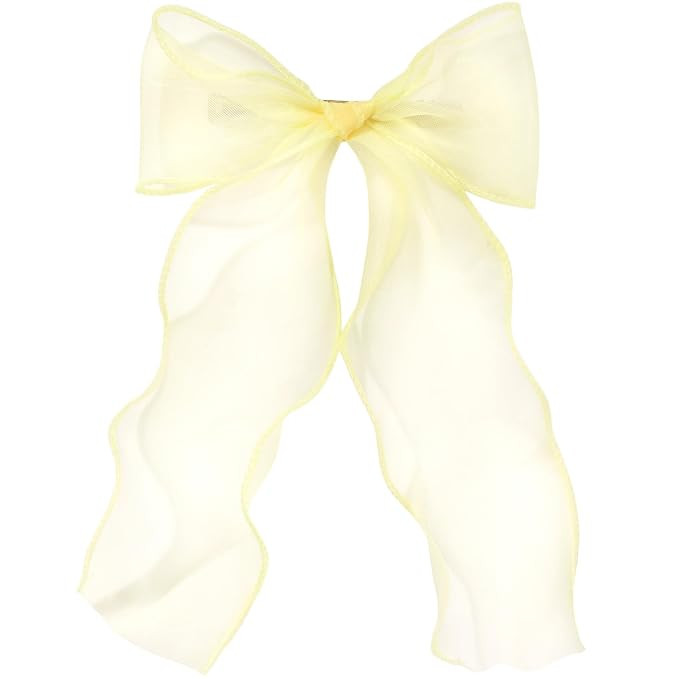 Large Hair Bow Clips, Yellow Silk Yarn Ribbon Bow Hair Barrette for Women, Elegant Long Tail Bowk... | Amazon (US)