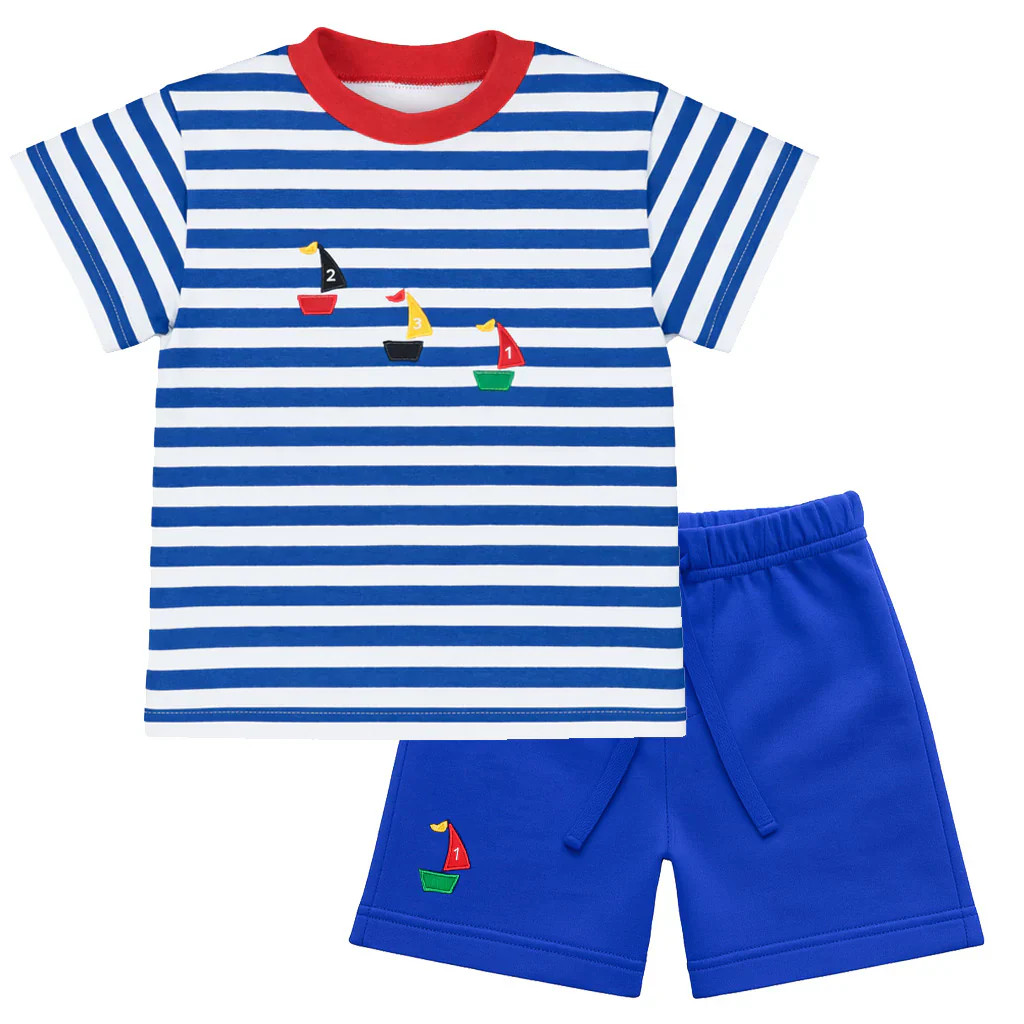 Florence Eiseman Knit Short Set With Sailboats | JoJo Mommy