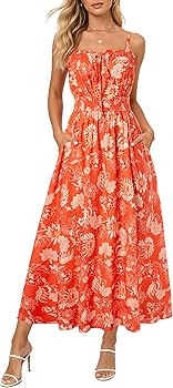 GRACE KARIN 2026 Women's Hawaiian Midi Sundress Summer Vacation Spaghetti Floral Clothes Boho Cas... | Amazon (US)