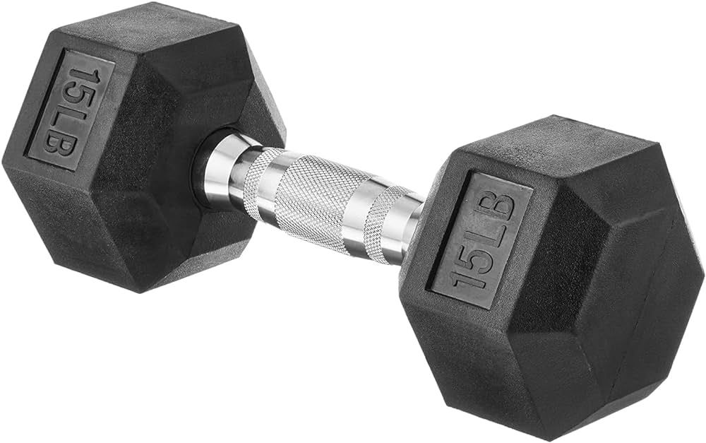 Amazon Basics Rubber Encased Exercise & Fitness Hex Dumbbell, Single, Hand Weight For Strength Tr... | Amazon (US)
