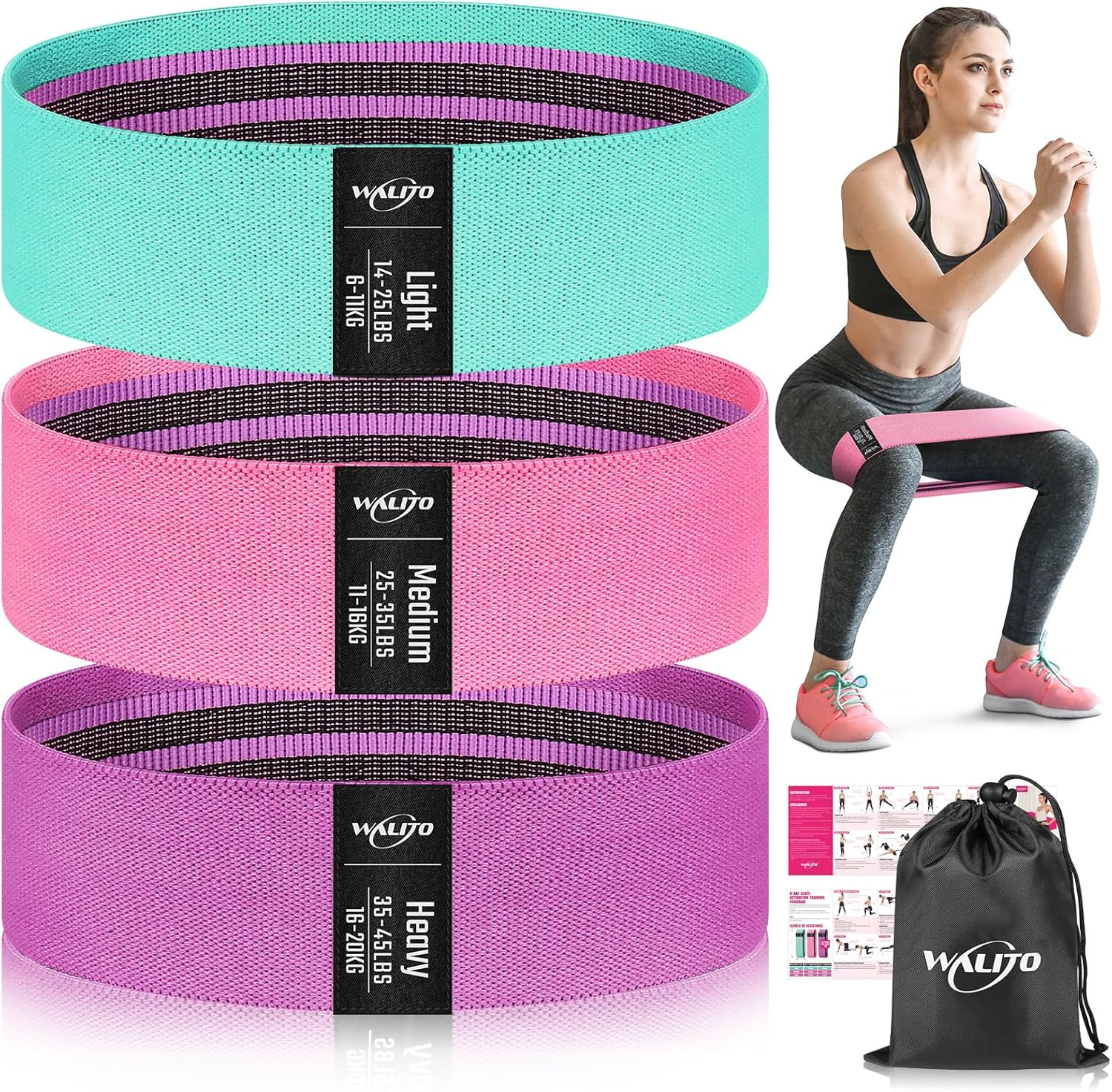 WALITO Resistance Bands for Legs and Butt, Fabric Exercise Loop Bands Yoga, Pilates, Rehab, Fitne... | Amazon (US)