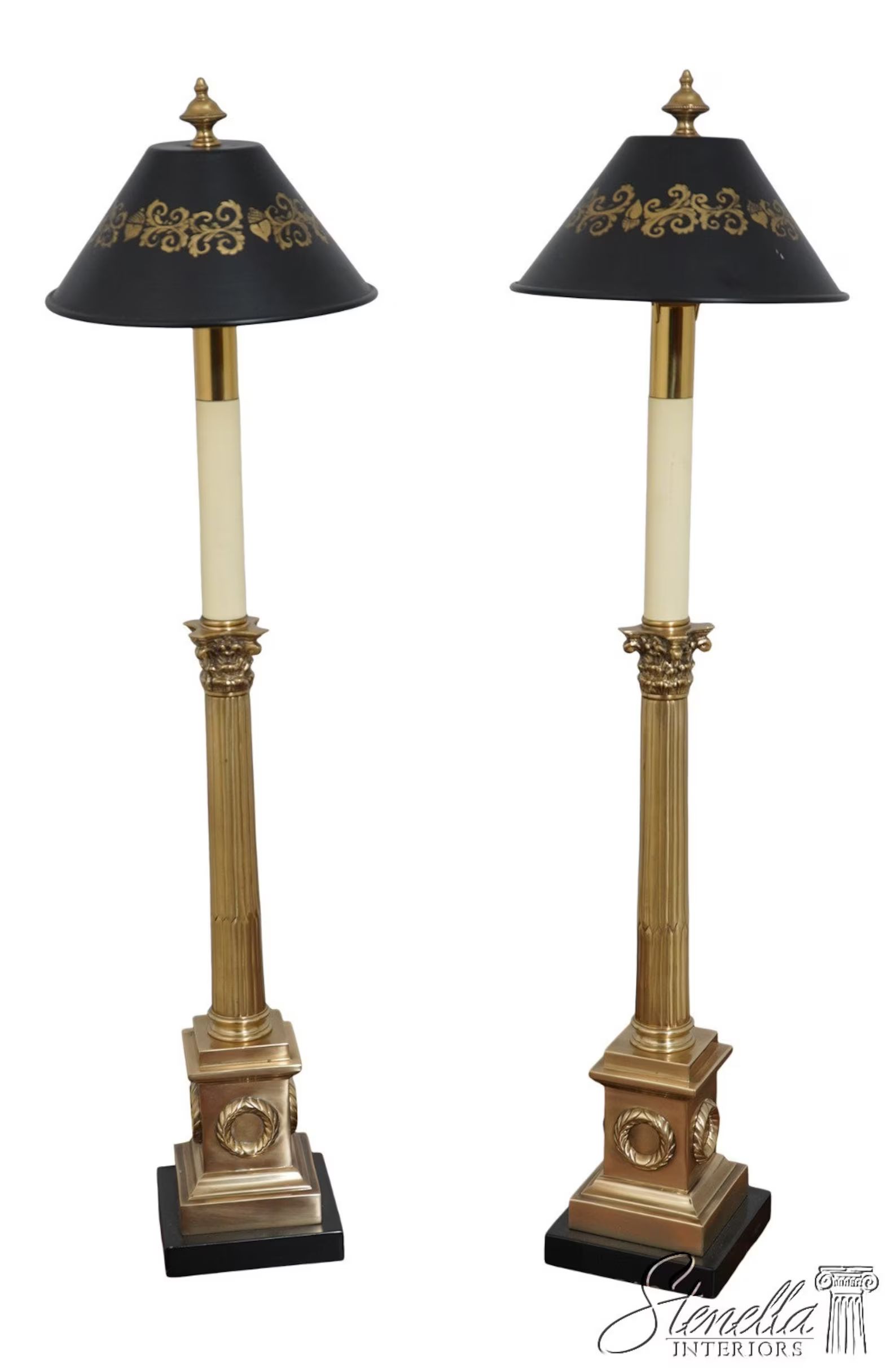 F62667EC: Pair Brass Regency Style Quality Column Lamps W. Tole Shades - Etsy | Etsy (US)