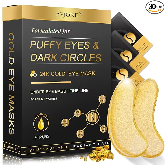 24K Gold Under Eye Patches (30 Pairs), Collagen Eye Masks for Dark Circles and Puffiness, Eye Pat... | Amazon (US)