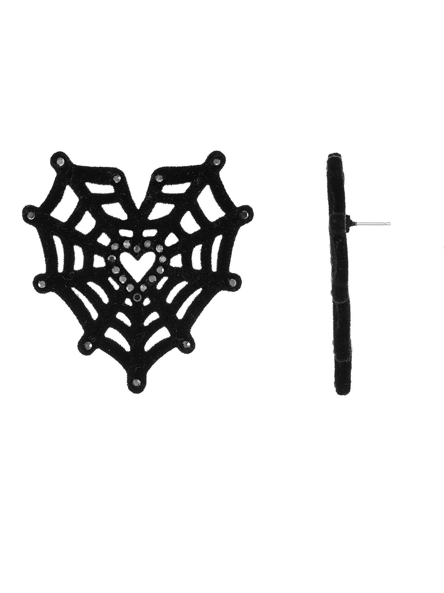 Way to Celebrate Halloween Black Heart Spider Web Earrings, 1 Pair, Female | Walmart (US)