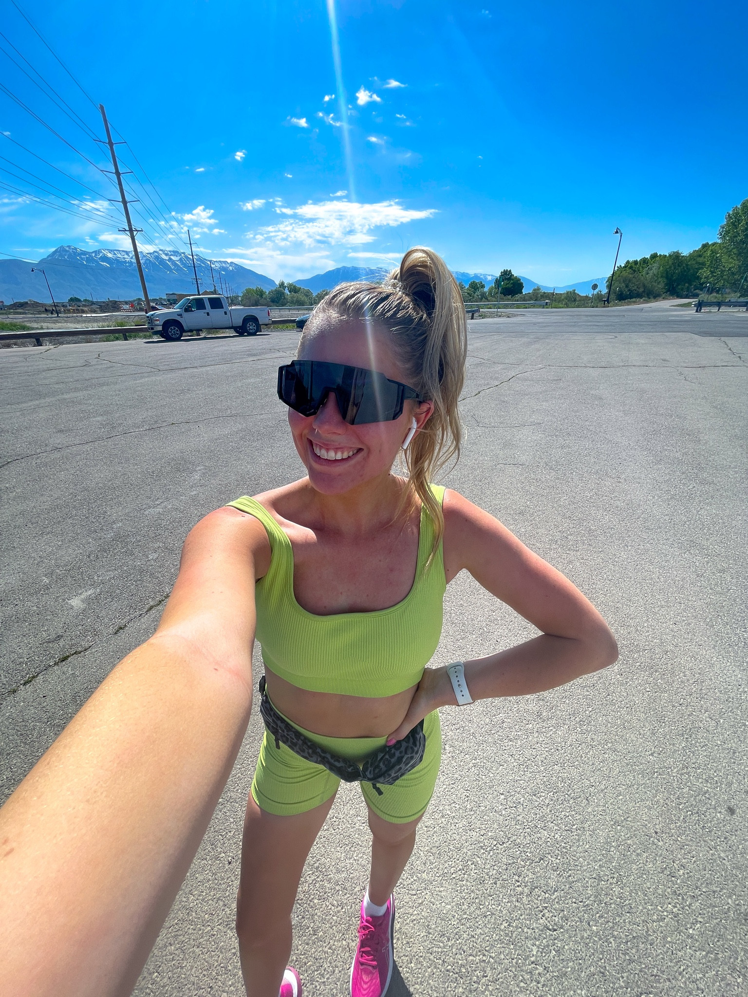 summer running outfit!! 
green workout set: true to size, size up if between or have a larger chest 
running shoes: I always size up half
Love my running belt!!

| runner | running clothes | running sunglasses | running sneakers  

#LTKFindsUnder100 #LTKActive #LTKFitness