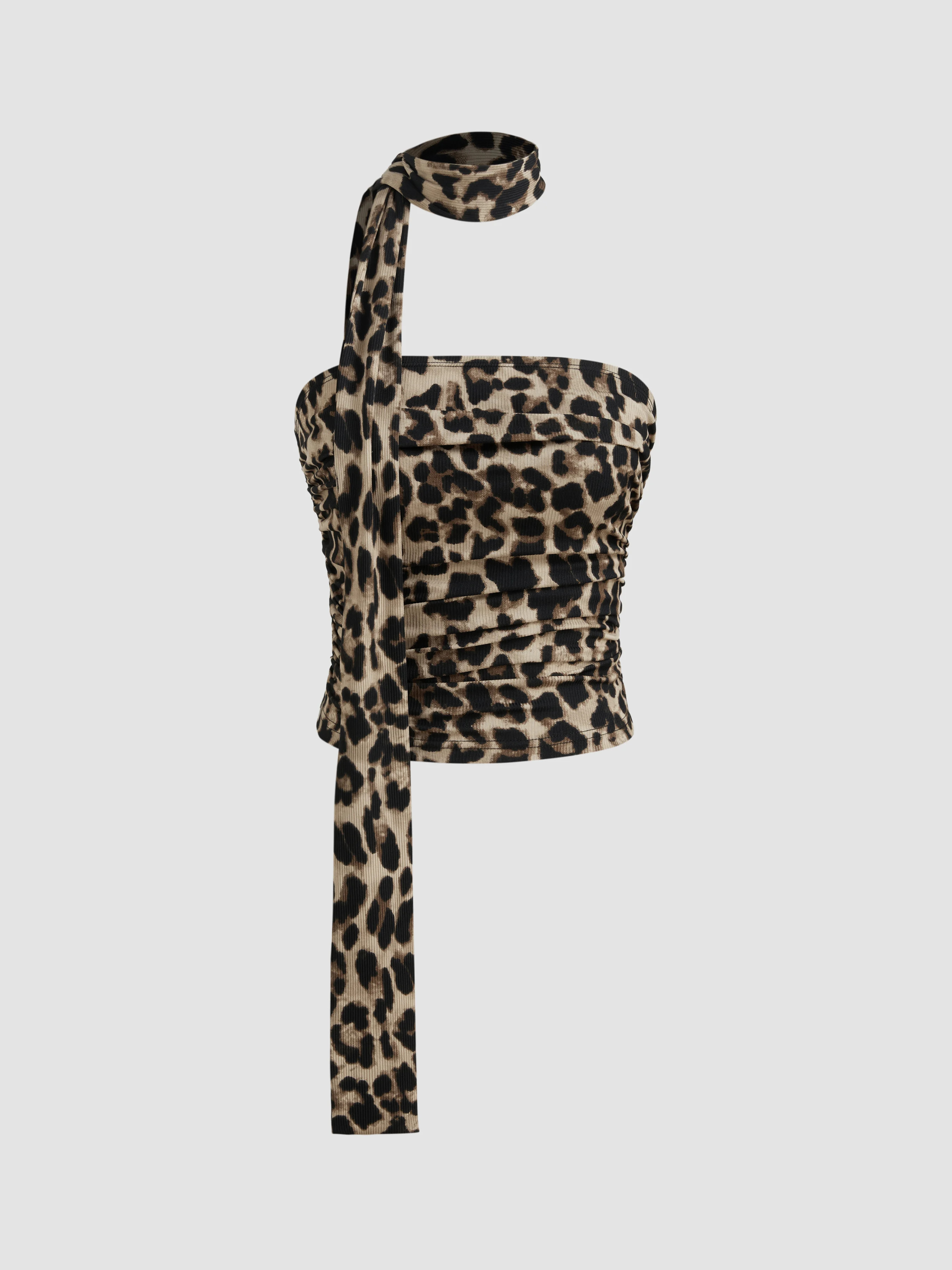 Leopard Print Ruched Tube Top With Scarf | Cider
