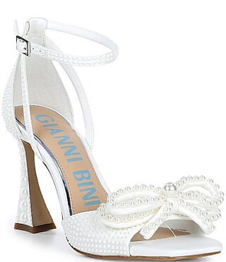 Gianni Bini Bridal Collection Lennon Two Satin Pearl Bow Ankle Strap Dress Sandals - 8 | Dillard's