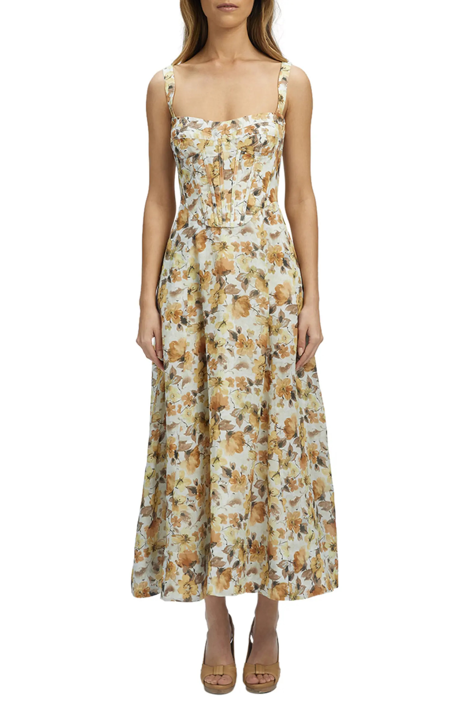 Lilah Floral Corset Midi Dress | Nordstrom