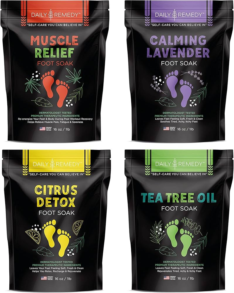 DAILY REMEDY Foot Soak Salts- Variety Pack of 4- Tea Tree Oil, Muscle Relief, Calming Lavender & ... | Amazon (US)