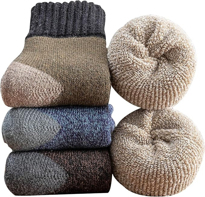 YZKKE 3Pack Mens Super Thick Wool Warm Socks - Soft Comfort Casual Crew Winter Socks | Amazon (US)