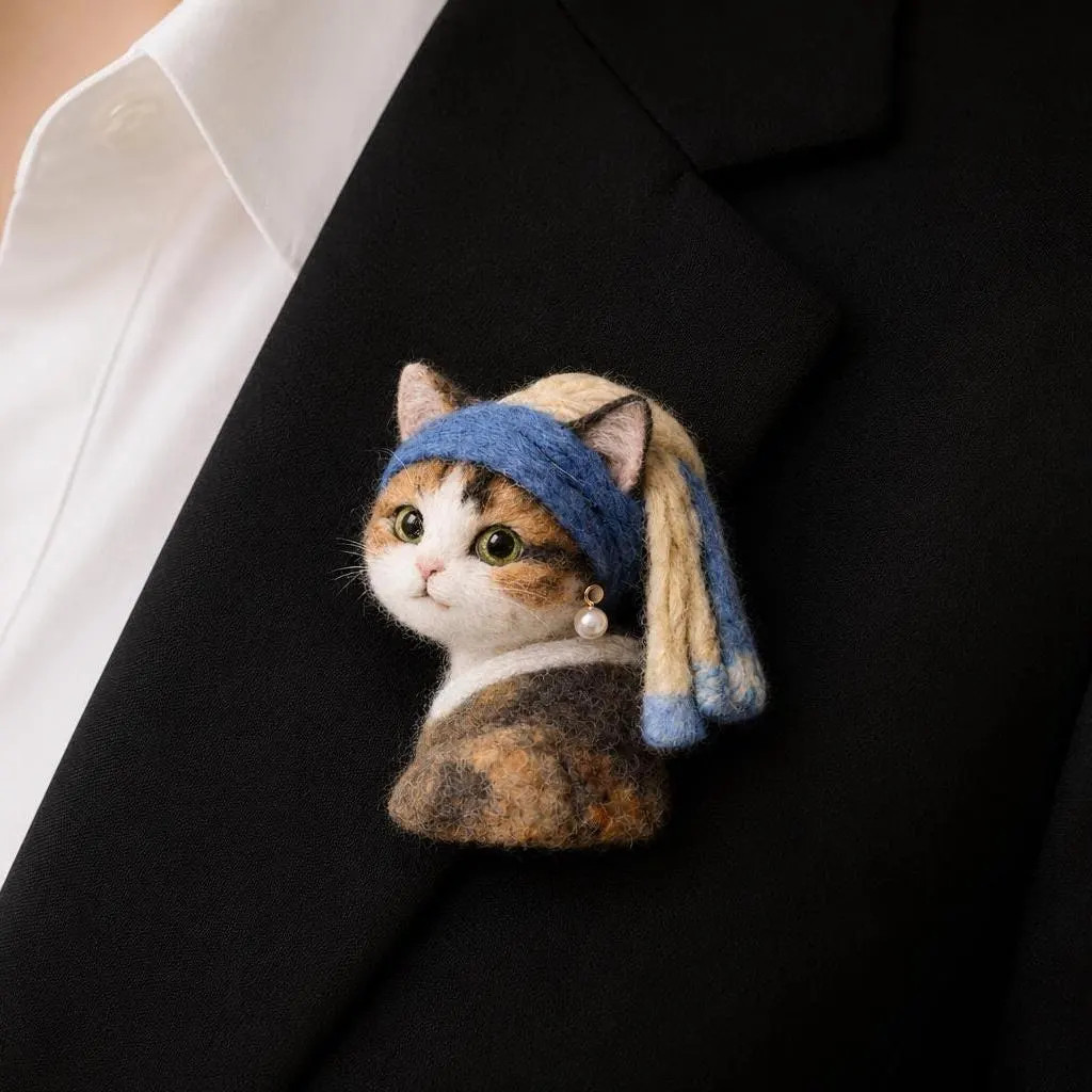 Pearl Cat Felt Brooch,Handmade Wool Felt Animal Pin, Cat Ladybug Hedgehog Tree Brooch, Cute Suit Lapel Pin, Gift for Her | Etsy (Global)