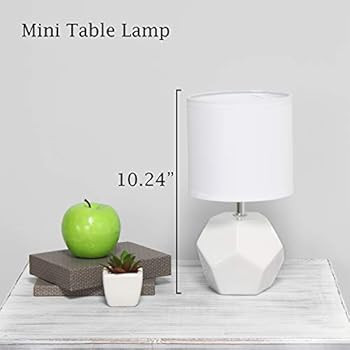 Simple Designs LT2065-WHT Round Prism Mini Matching Fabric Shade Table Lamp, White | Amazon (US)