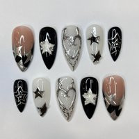 Freestyle Silver Stars Press On Nails, Elegant Fake Chrome Nails Art, Birthday Party Holiday Nails/ Valentine Nail Set | Etsy (US)