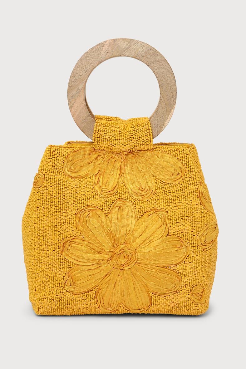 Stay Chic Yellow Beaded Wood Handle Bag | Lulus (US)