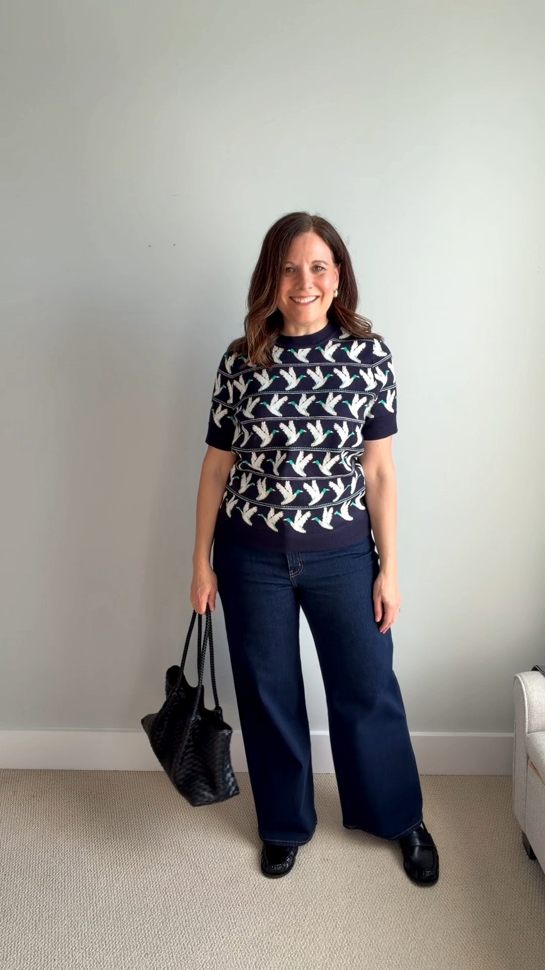 Mallards! This is the second Walmart sweater tee I picked up. I’m in a large and I need a medium. I ordered 3 different patterns and they don’t all fit the same. I size up in these wide leg Quince jeans in the regular 30” inseam. Color: deep rinse. Easy teacher’s work outfit.

#LTKOver40 #LTKSaleAlert #LTKMidsize
