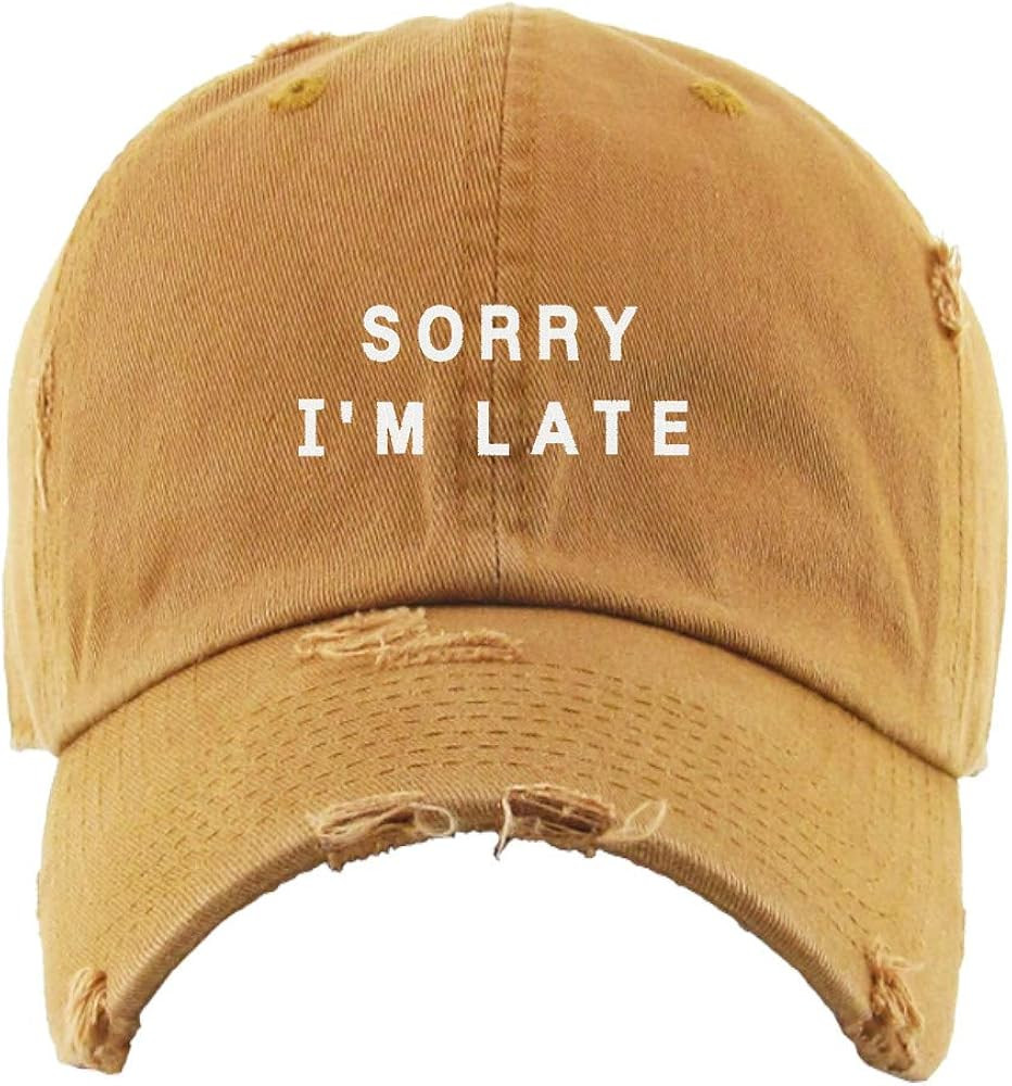 Sorry I'm Late Vintage Baseball Cap Embroidered Cotton Adjustable Distressed Dad Hat | Amazon (US)