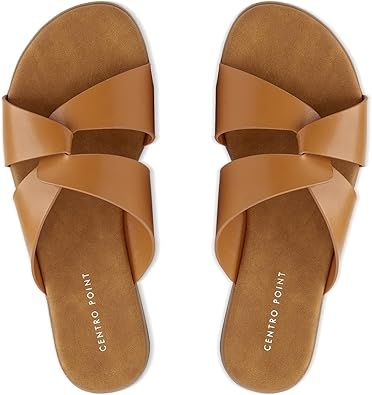 CentroPoint Women's Flat Sandals Open Toe Slip On Cross Strap Slides Dressy Casual Summer Shoes | Amazon (US)