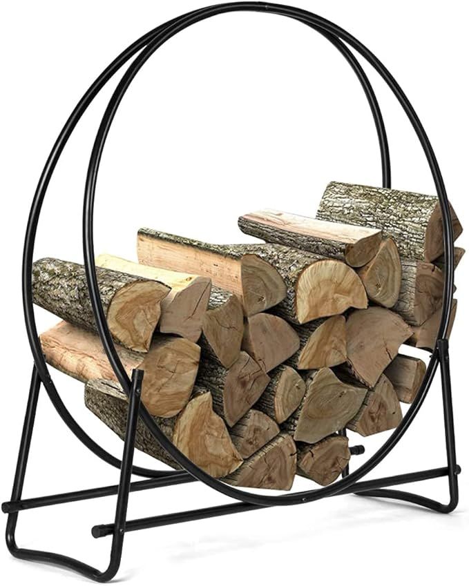GOFLAME 41 Inch Firewood Log Rack, Round Tubular Steel Fireplace Wood Storage Holder for Indoor &... | Amazon (US)