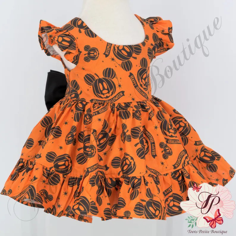 Disney Halloween Mickey Mouse Dress Orange With Mickey Jack-o-lantern Print Toddler Birthday Dres... | Etsy (US)