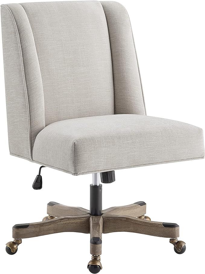 Linon Natural Linen Upholstered Swivel Wooden Base Clayton Office Chair | Amazon (US)