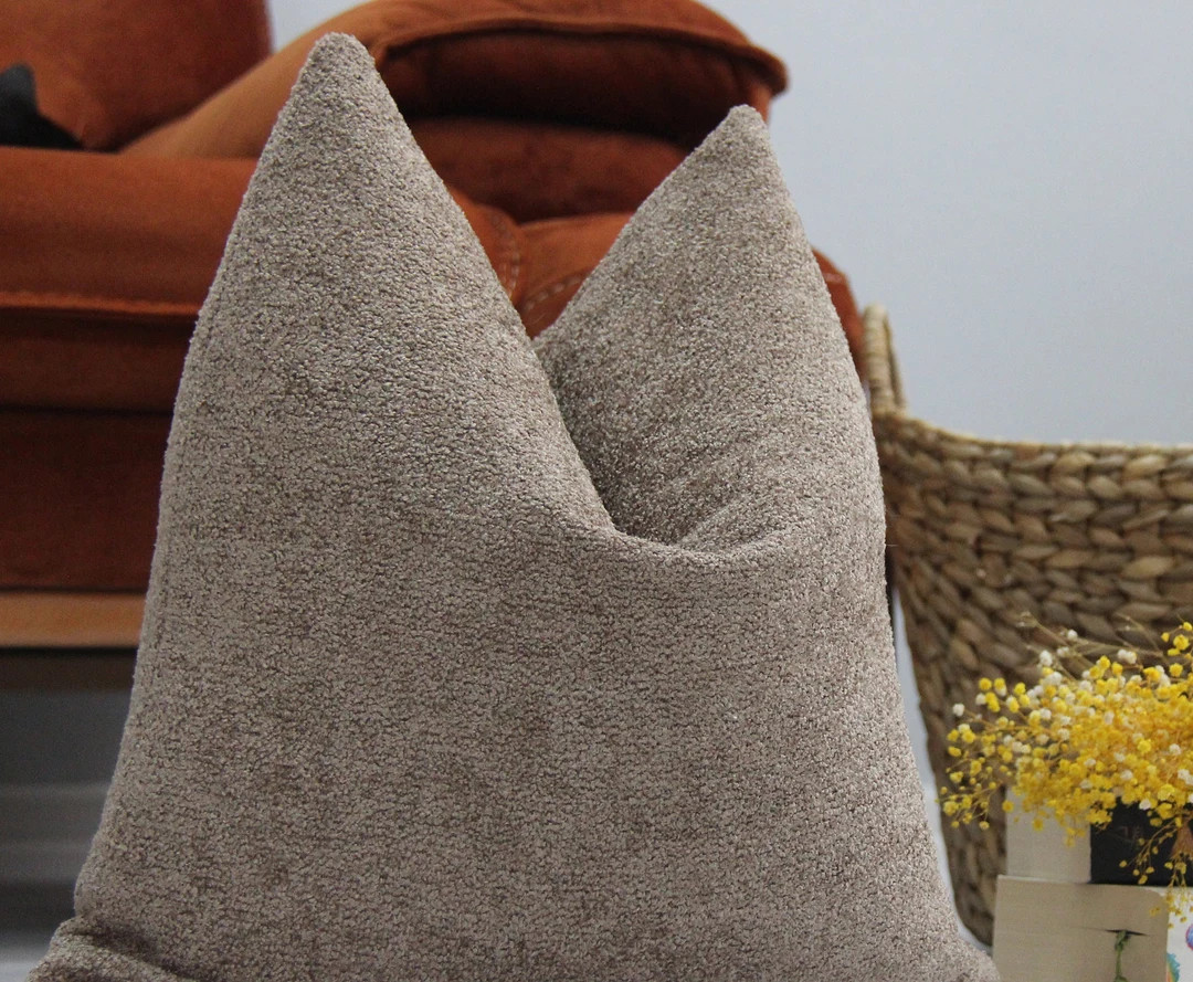 Brown Throw Pillow Cover, Brown Euro Pillow Sham, Dark Brown Cushion Cover, Textured Boucle Pillo... | Etsy (US)