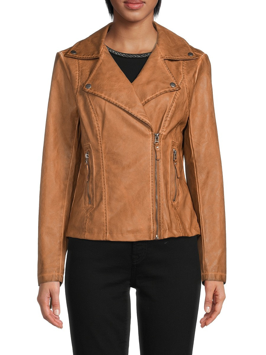 Max Studio Classic Faux Leather Jacket - Luggage - Size XS | Saks Fifth Avenue OFF 5TH