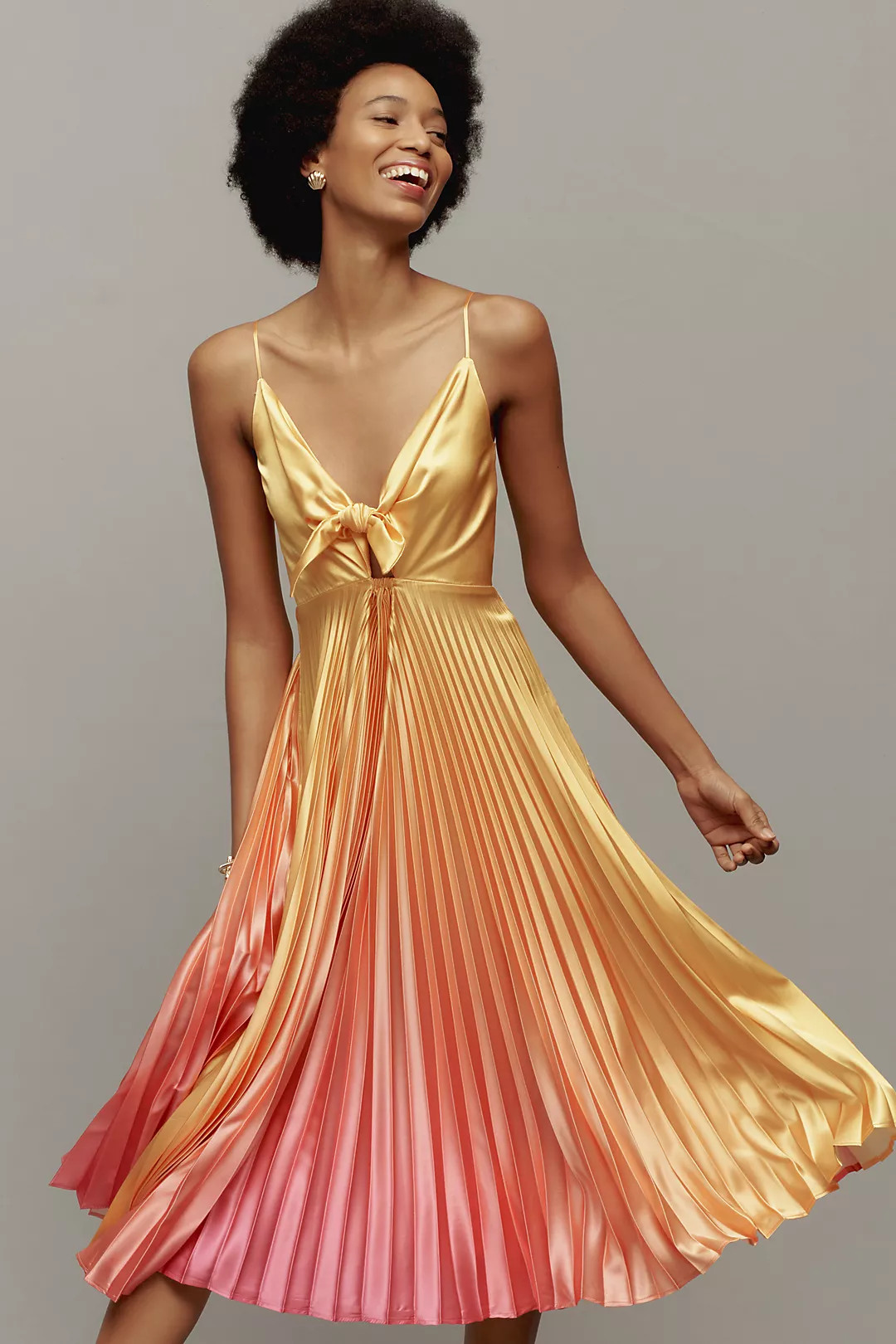 Delfi Collective V-Neck Pleated Midi Dress | Anthropologie (US)