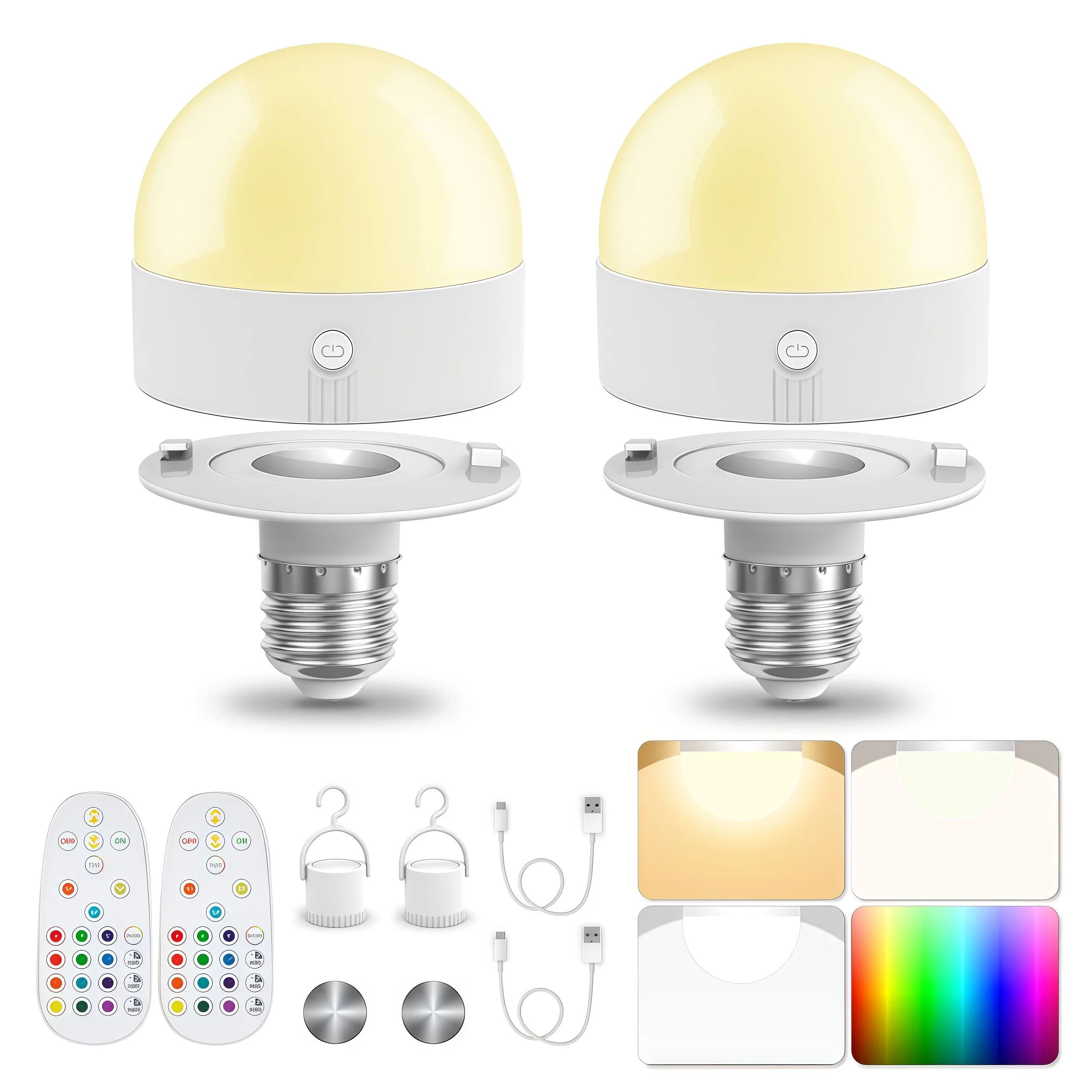 USB Rechargeable Emergency Light Bulbs, A19 E26 Dimmable LED Bulb with Warm White Cool White RGB Color Changing, 5W 300LM 2000mAh Battery Powered Ligh | Wayfair North America