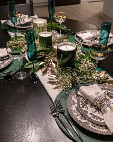 Modern Holiday Tablescape! Add punches of green and gold with these budget friendly pieces! Some on sale today! 

#LTKunder100 #LTKHoliday #LTKhome
