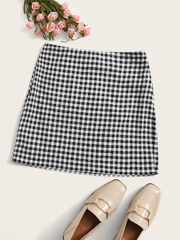 SHEIN Gingham Print Skirt | SHEIN
