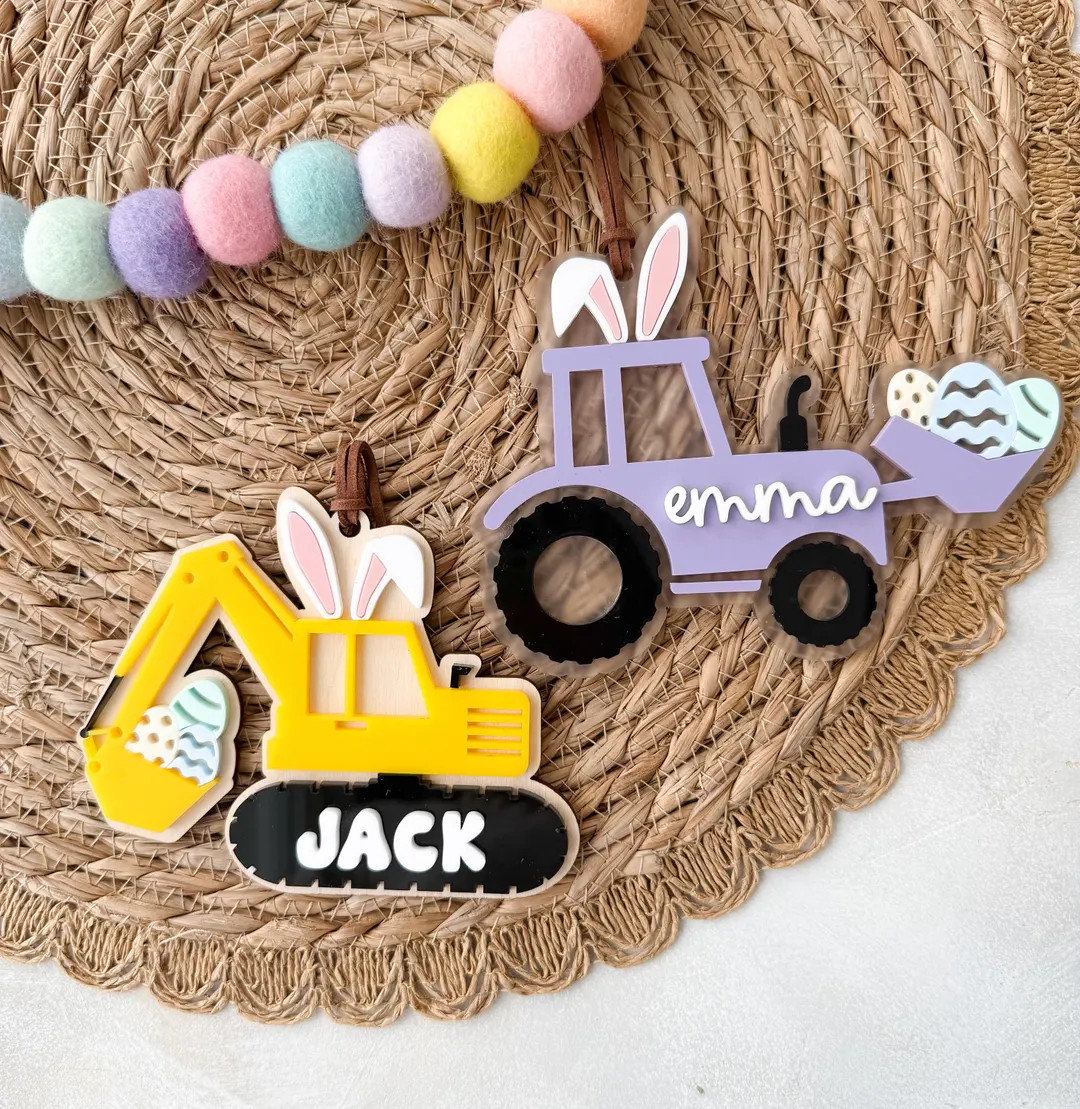 Easter Basket Tag I Personalized Name Tag I Digger Tractor Name Tag L Custom Basket Tag L Acrylic... | Etsy (US)
