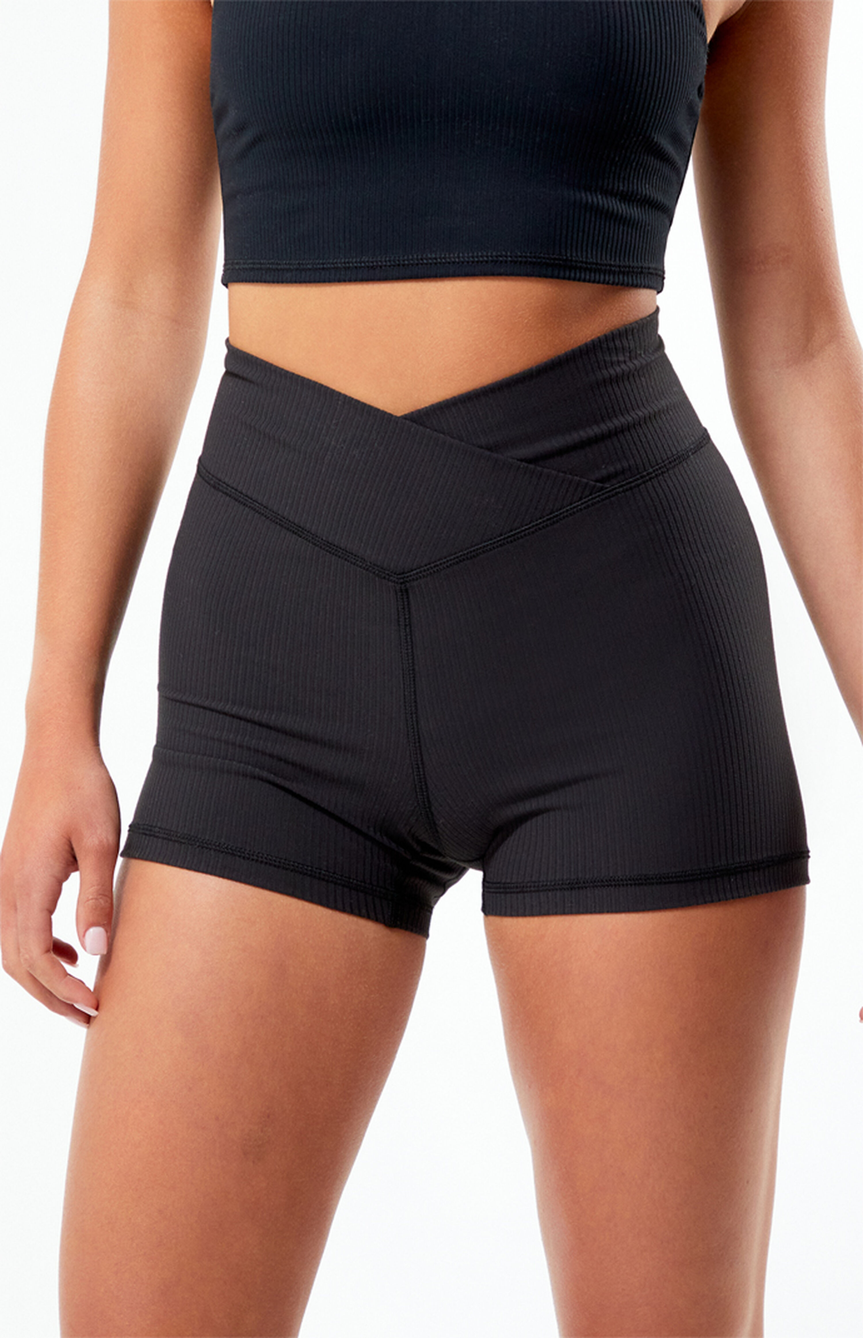 PAC 1980 Active Black Billie Ribbed High Waisted Grip Biker Shorts | PacSun