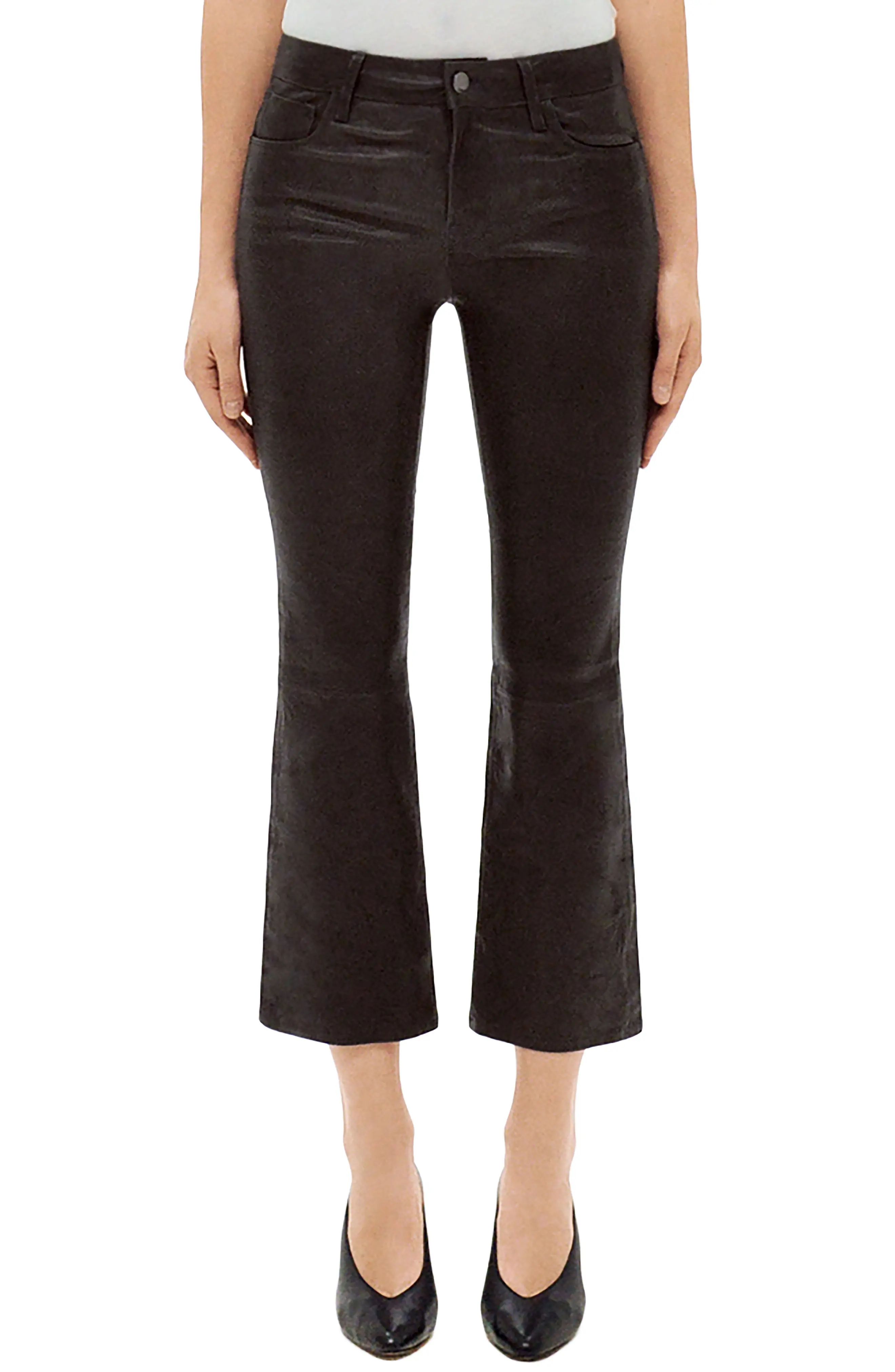 Selena Mid Rise Crop Bootcut Leather Jeans | Nordstrom