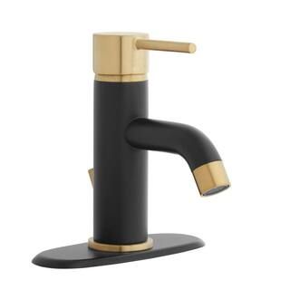 Modern Single Hole Single-Handle Low-Arc Bathroom Faucet in Dual Finish Matte Gold and Matte Blac... | The Home Depot