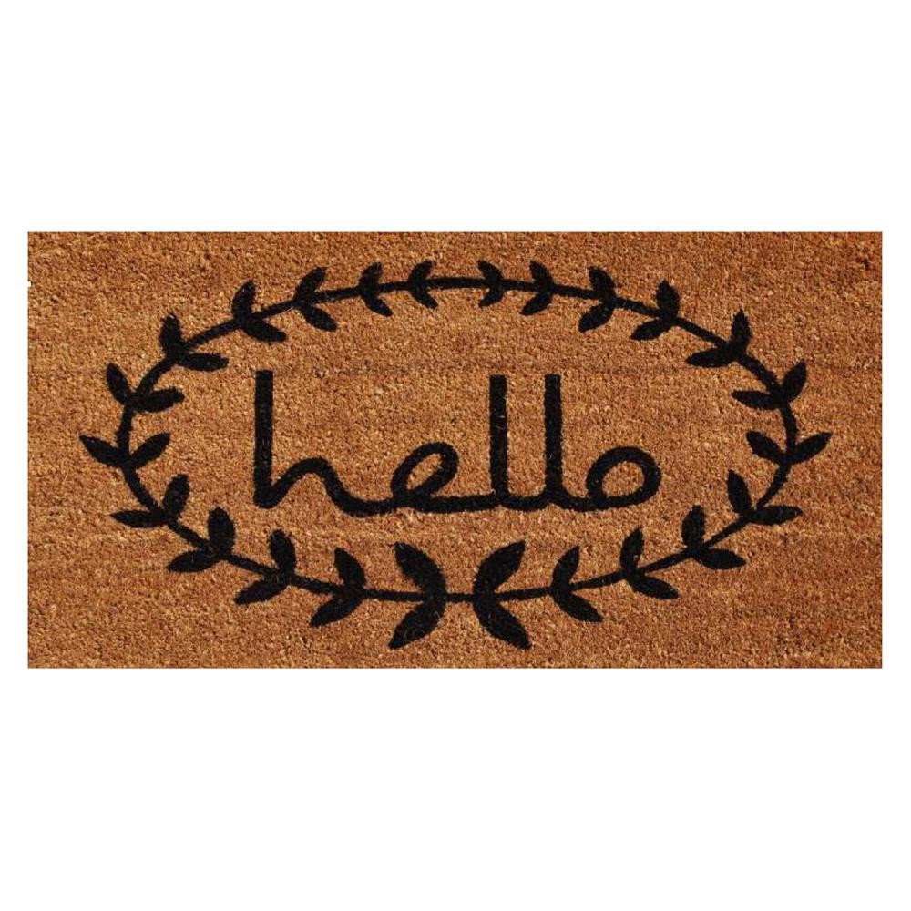 Calloway Mills Calico Hello 36 in. x 72 in. Door Mat, Natural/ Black | The Home Depot