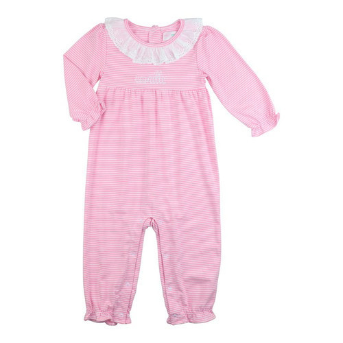 Pink Knit Stripe Eyelet Long Bubble | Cecil and Lou