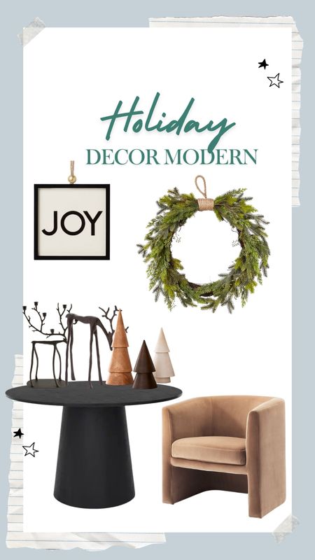 Holidays are right go to around the corner and if you’re shopping for things all the time like us you know how fast things go! Here are some inspo for some modern decor for the holidays! There are some cute deer, cute wooden trees a black and white sign and a cuteeee comfy seat! #moderndecor #christmas #home 

#LTKstyletip #LTKhome #LTKGiftGuide