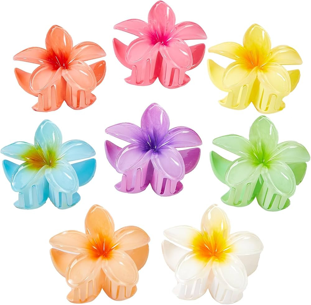 Flower Hair Claw Clips for Women, 8 Pack Hawaiian Flower Hair Clips, Plumeria Claw Clips for Thic... | Amazon (US)