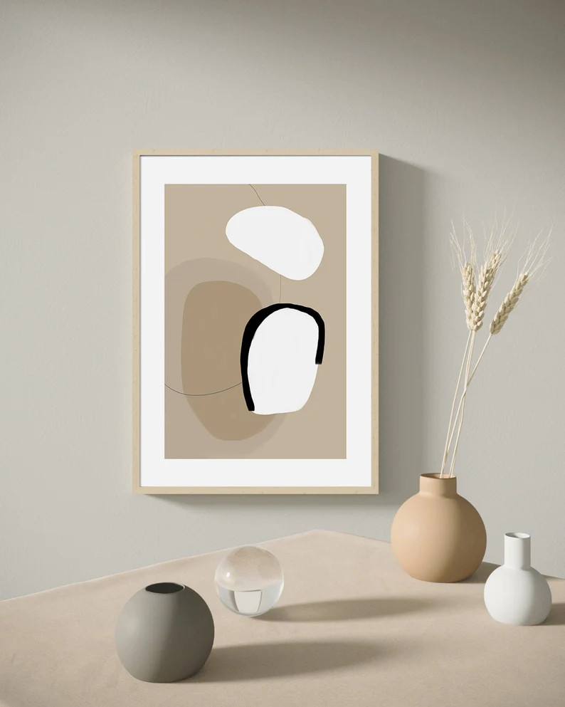 Modern Abstract Art, Beige Black Mid Century Print, Modern Abstract Art, Bedroom Wall Decor, Mini... | Etsy (CAD)