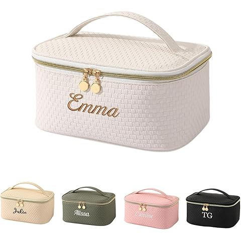 Custom Embroidered Makeup Bag - Anti-Tipping Wide Base & Wet/Dry Dividers, Travel Cosmetic Organi... | Amazon (US)