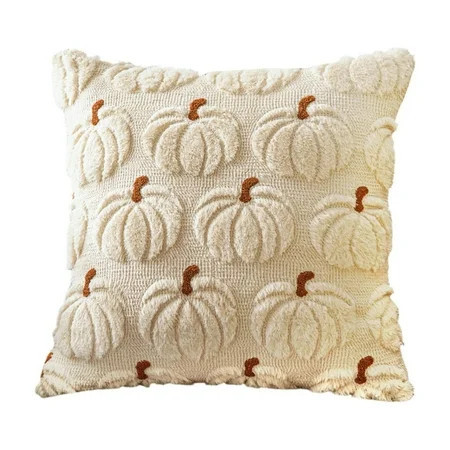 Pumpkin Embroidered Decorative Throw Pillow Cover, Fall Harvest Decor, 18 x 18 Inch, Cream White, Cozy Autumn Accent Home Decoration | Walmart (US)
