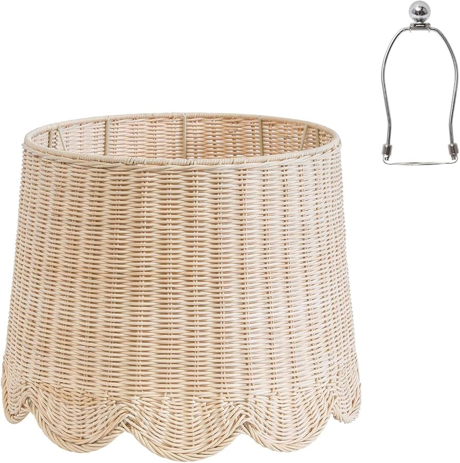 13" Top X 16" Bottom X 11.2" High X 12" Slant, Large Scalloped Lamp Shade, Tropical Lampshade,Rat... | Amazon (US)