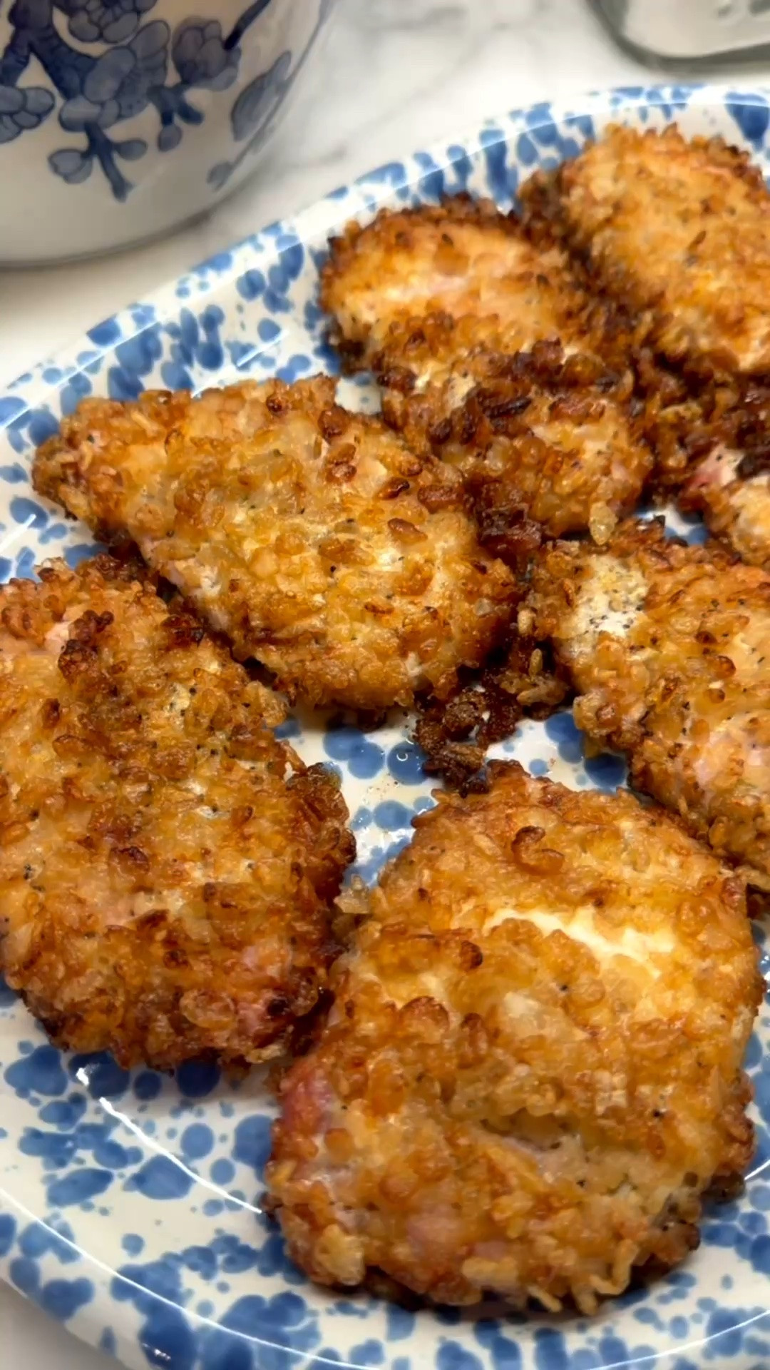A comedian made fun of this recipe a few years ago… and then the joke was on him because y’all tried it—and LOVED IT. 😂👏🏻

PA GLASSCOCK’S PORK CHOPS are back by request! This old-fashioned recipe went viral after a comedian got ahold of my original reel, but to everyone’s surprise, the comments quickly filled with people who actually made them and couldn’t believe how GOOD they were. So, by request, I filmed them again.

PA GLASSCOCK’S PORK CHOPS
🥩 Thin-cut pork chops
🧂 Seasoning of choice — I used 21 Salute
🥄 Duke’s mayonnaise
🥣 Rice Krispies cereal
Season the pork chops generously.
Cover each chop with Duke’s mayo, then coat with Rice Krispies cereal. Place on a lined baking sheet and bake at 375°F for 35–45 minutes, depending on the thickness of your pork chops. I prefer thinner chops for this recipe.

The result? The perfect amount of CRUNCH on the outside while staying tender and juicy inside. 👌🏻

AP TIP: In the fall, I serve these with candied carrots, cooked turnip greens, mixed beans and cornbread.

#LTKmomlife #LTKfoodie #LTKvlog
