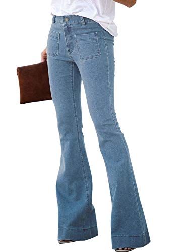 Pevilo Womens Skinny Bell Bottom Jeans Elastic High Waisted Flared Denim Pants | Amazon (US)