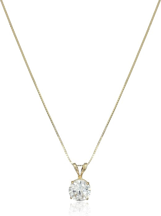 Amazon Collection 14k Gold Cubic Zirconia Solitaire Pendant Necklace for Women with 18 Inch Box C... | Amazon (US)