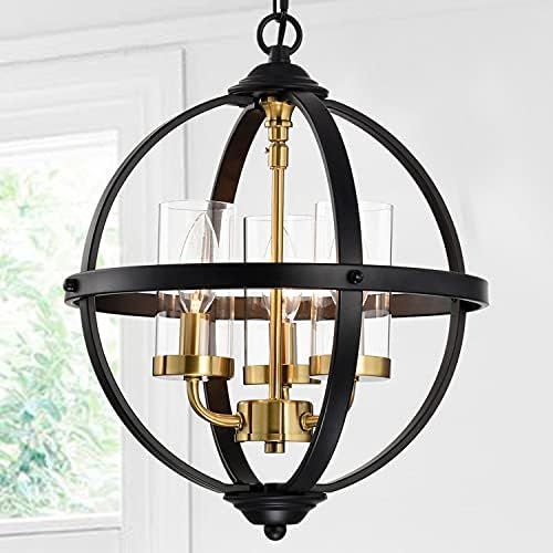 Treekee Rustic Chandelier, 14" Black and Gold Finish Glass Cover Luxurious Hanging Light, 3 Light... | Amazon (US)
